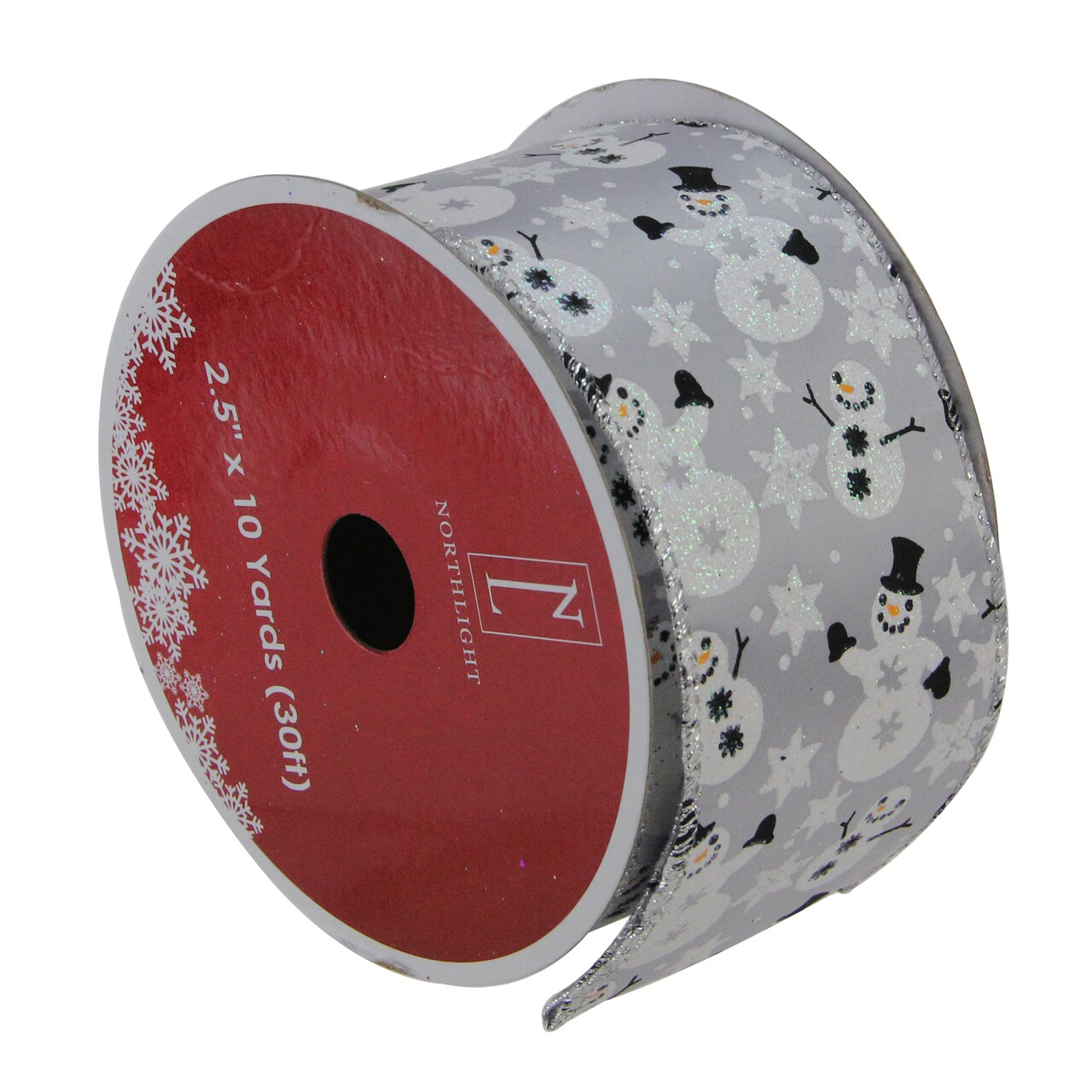 Northlight Pack of 12 Shiny Silver Snowmen and Snowflakes Wired Christmas Craft Ribbon 2.5" x 120 Yards